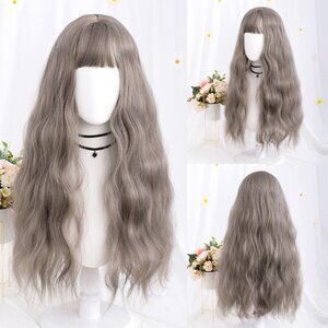 Granny gray curly wig with bangs